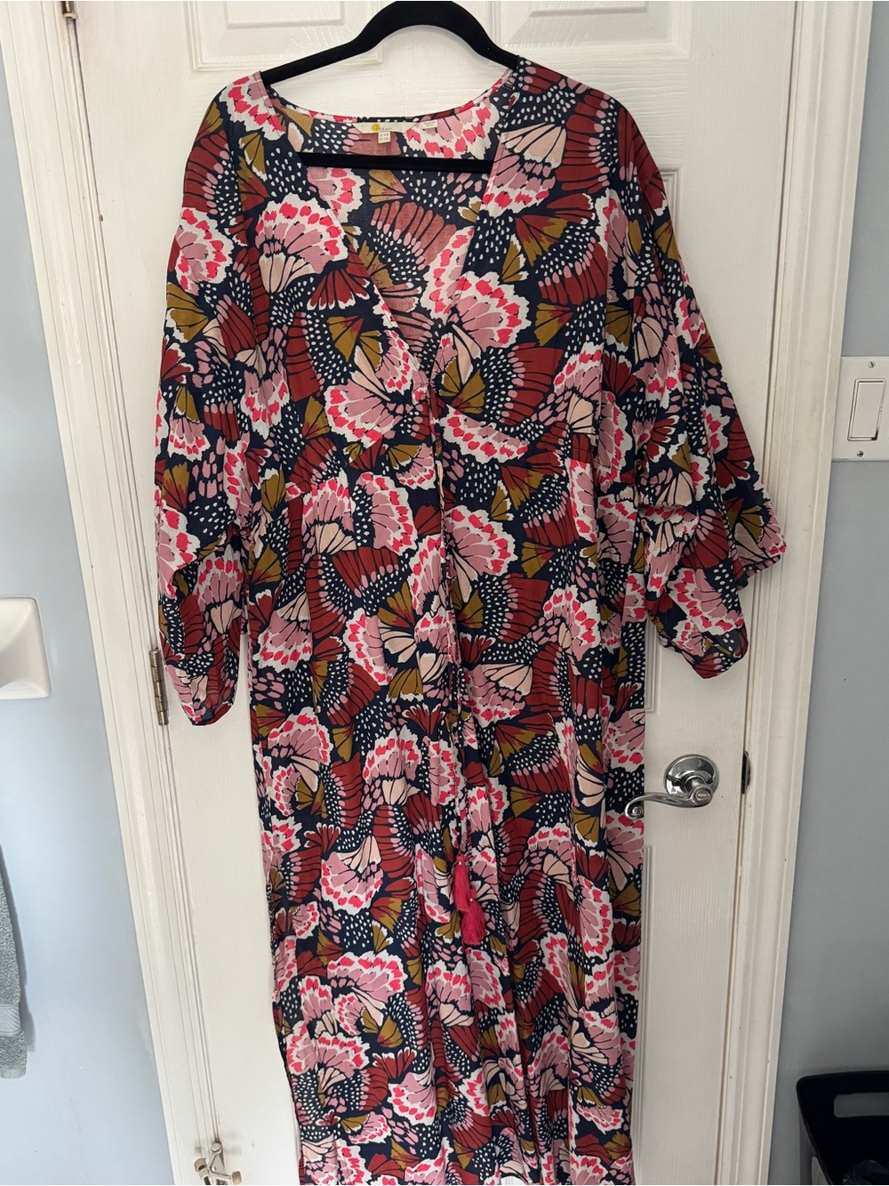 Boden Floral Kimono-Style Dress in Pink, Navy & Olive